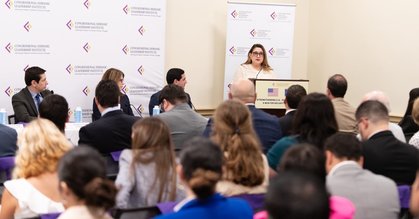 Pictured: Andrés Martínez-Fernández, The Heritage Foundation; Christina D. Ponsa-Kraus, Columbia Law School; Jose Luis Rivera-Rivera, Puerto Rico Economic Association; and Mary Ann Gomez Orta, President and CEO of CHLI