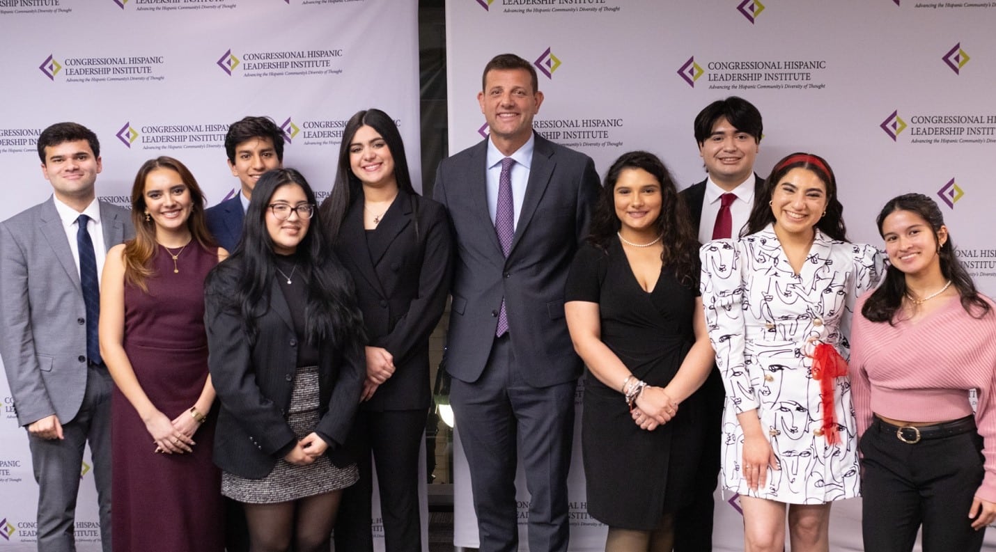 Back row: Angel Soto, Christopher Ojeda, Fabiana Gonzalez Becerra, Rep. David Valadao (CA), and David Oliva.Front Row: Samantha Carillo, Bianca Leon Garcia, Monica Mata, Carleen Jimenez, and Lydia Nuñez De La Torre. 