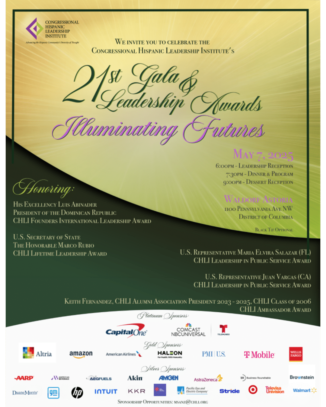 Dominican President Abinader, Secretary of State Rubio, Congresswoman Maria Elvira Salazar, Congressman Vargas, CHLI Alumnus Fernandez to be Honored at CHLI Annual Gala & Leadership Awards 1 CHLI 2 |