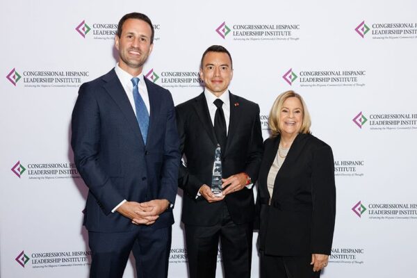CHLI Board Member Daniel Diaz-Balart, The Southern Group; 2026 CHLI Founders International Leadership Honoree His Excellency Daniel Noboa Azin, President of the Republic of Ecuador; and CHLI Chairwoman The Honorable Ileana Ros-Lehtinen